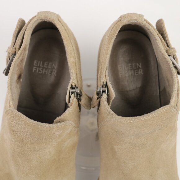 Eileen Fisher Womens Rein Boots Size 8 Tan Suede Low Block Heel Comfy Booties - Picture 10 of 11